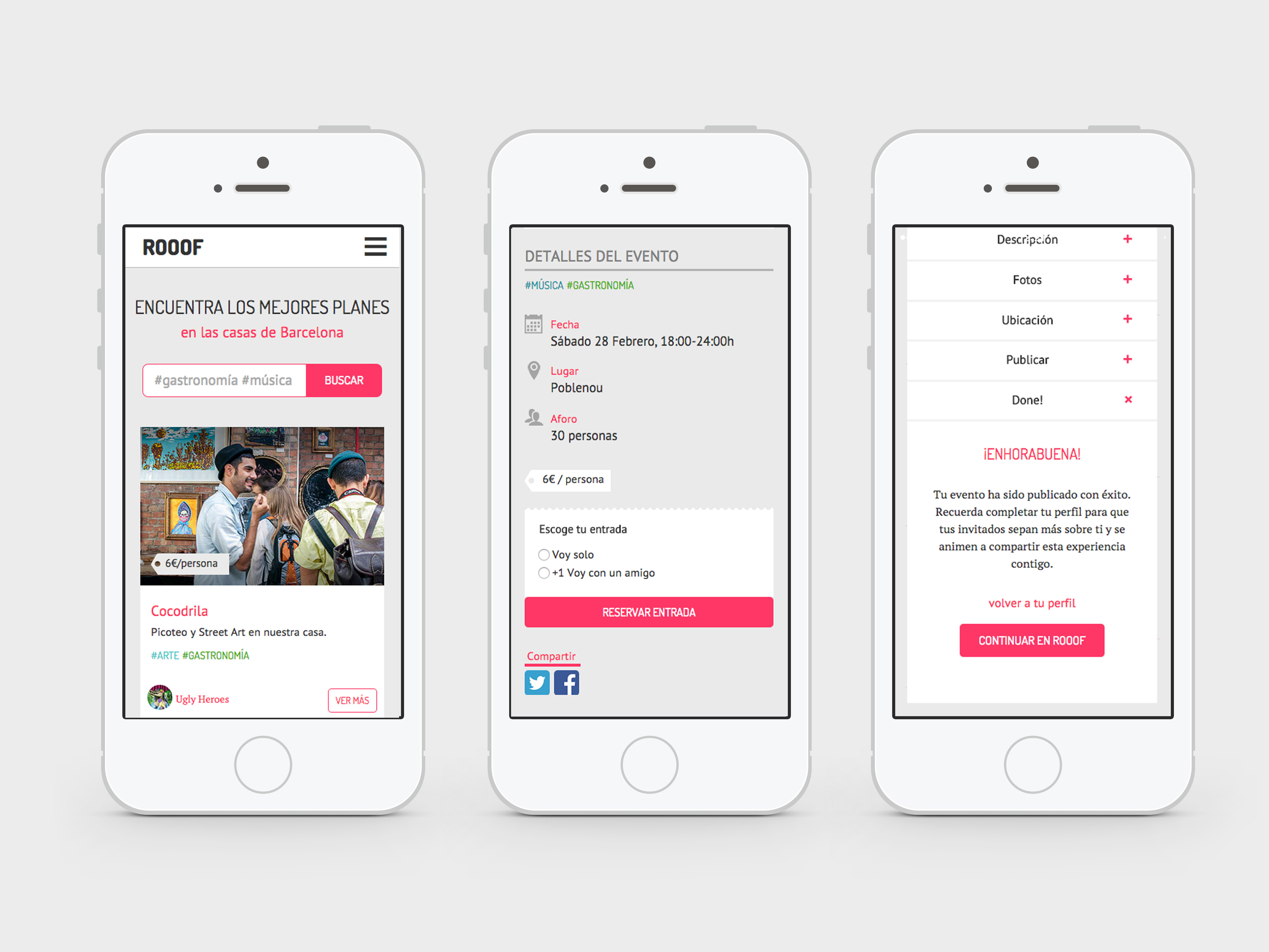 reserva de un evento, móvil.